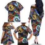 Custom NAIDOC Week 2024 Collingwood Magpies Family Matching Off The Shoulder Long Sleeve Dress and Hawaiian Shirt Australia Aboriginal Dot Painting