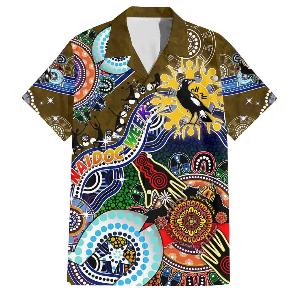 Custom NAIDOC Week 2024 Collingwood Magpies Family Matching Off The Shoulder Long Sleeve Dress and Hawaiian Shirt Australia Aboriginal Dot Painting