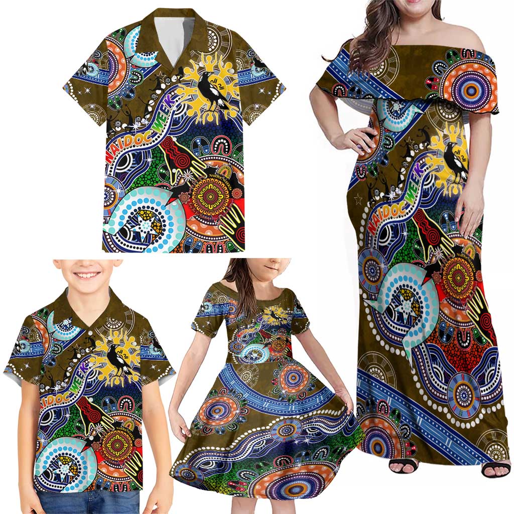 Custom NAIDOC Week 2024 Collingwood Magpies Family Matching Off Shoulder Maxi Dress and Hawaiian Shirt Australia Aboriginal Dot Painting
