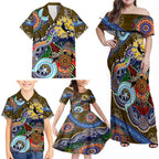 Custom NAIDOC Week 2024 Collingwood Magpies Family Matching Off Shoulder Maxi Dress and Hawaiian Shirt Australia Aboriginal Dot Painting