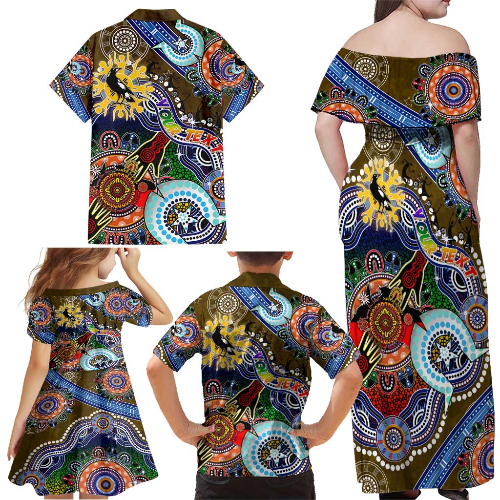 Custom NAIDOC Week 2024 Collingwood Magpies Family Matching Off Shoulder Maxi Dress and Hawaiian Shirt Australia Aboriginal Dot Painting