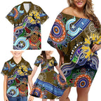 Custom NAIDOC Week 2024 Collingwood Magpies Family Matching Off Shoulder Short Dress and Hawaiian Shirt Australia Aboriginal Dot Painting
