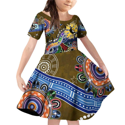 Custom NAIDOC Week 2024 Collingwood Magpies Family Matching Off Shoulder Short Dress and Hawaiian Shirt Australia Aboriginal Dot Painting