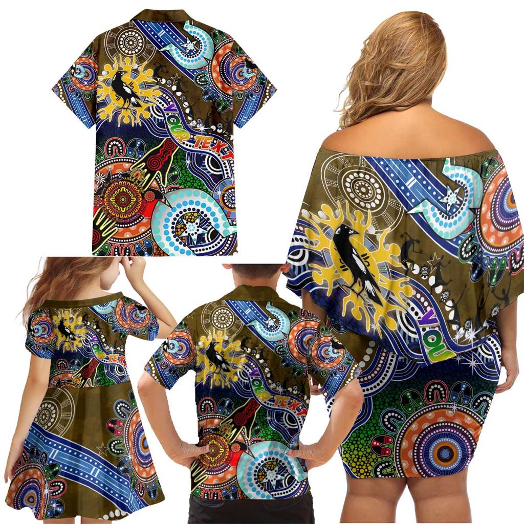 Custom NAIDOC Week 2024 Collingwood Magpies Family Matching Off Shoulder Short Dress and Hawaiian Shirt Australia Aboriginal Dot Painting