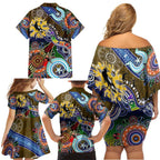 Custom NAIDOC Week 2024 Collingwood Magpies Family Matching Off Shoulder Short Dress and Hawaiian Shirt Australia Aboriginal Dot Painting
