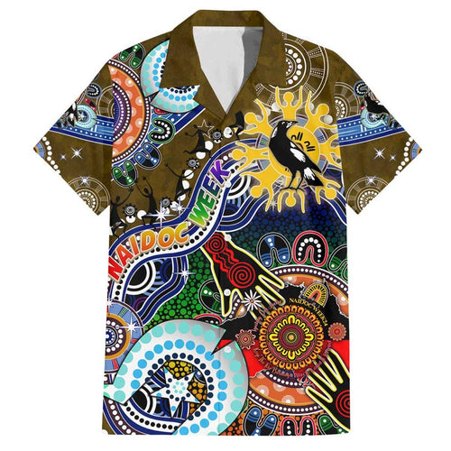 Custom NAIDOC Week 2024 Collingwood Magpies Family Matching Off Shoulder Short Dress and Hawaiian Shirt Australia Aboriginal Dot Painting