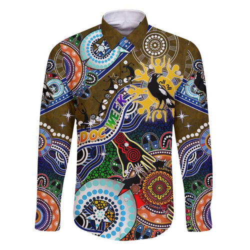 Custom NAIDOC Week 2024 Collingwood Magpies Family Matching Off Shoulder Short Dress and Hawaiian Shirt Australia Aboriginal Dot Painting