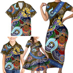 Custom NAIDOC Week 2024 Collingwood Magpies Family Matching Short Sleeve Bodycon Dress and Hawaiian Shirt Australia Aboriginal Dot Painting
