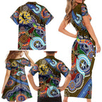 Custom NAIDOC Week 2024 Collingwood Magpies Family Matching Short Sleeve Bodycon Dress and Hawaiian Shirt Australia Aboriginal Dot Painting