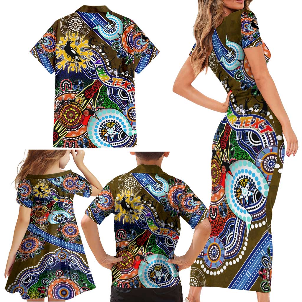 Custom NAIDOC Week 2024 Collingwood Magpies Family Matching Short Sleeve Bodycon Dress and Hawaiian Shirt Australia Aboriginal Dot Painting