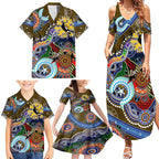 Custom NAIDOC Week 2024 Collingwood Magpies Family Matching Summer Maxi Dress and Hawaiian Shirt Australia Aboriginal Dot Painting