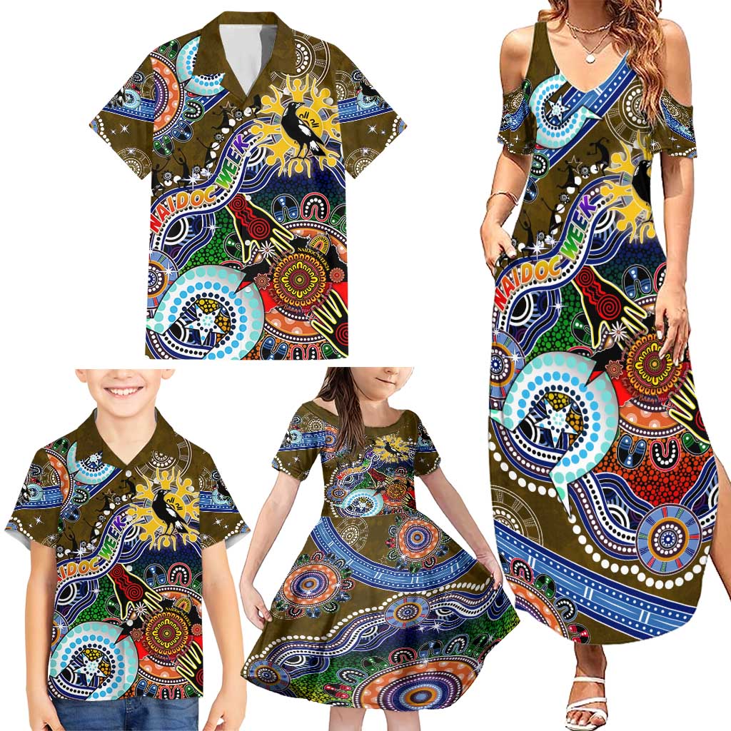 Custom NAIDOC Week 2024 Collingwood Magpies Family Matching Summer Maxi Dress and Hawaiian Shirt Australia Aboriginal Dot Painting
