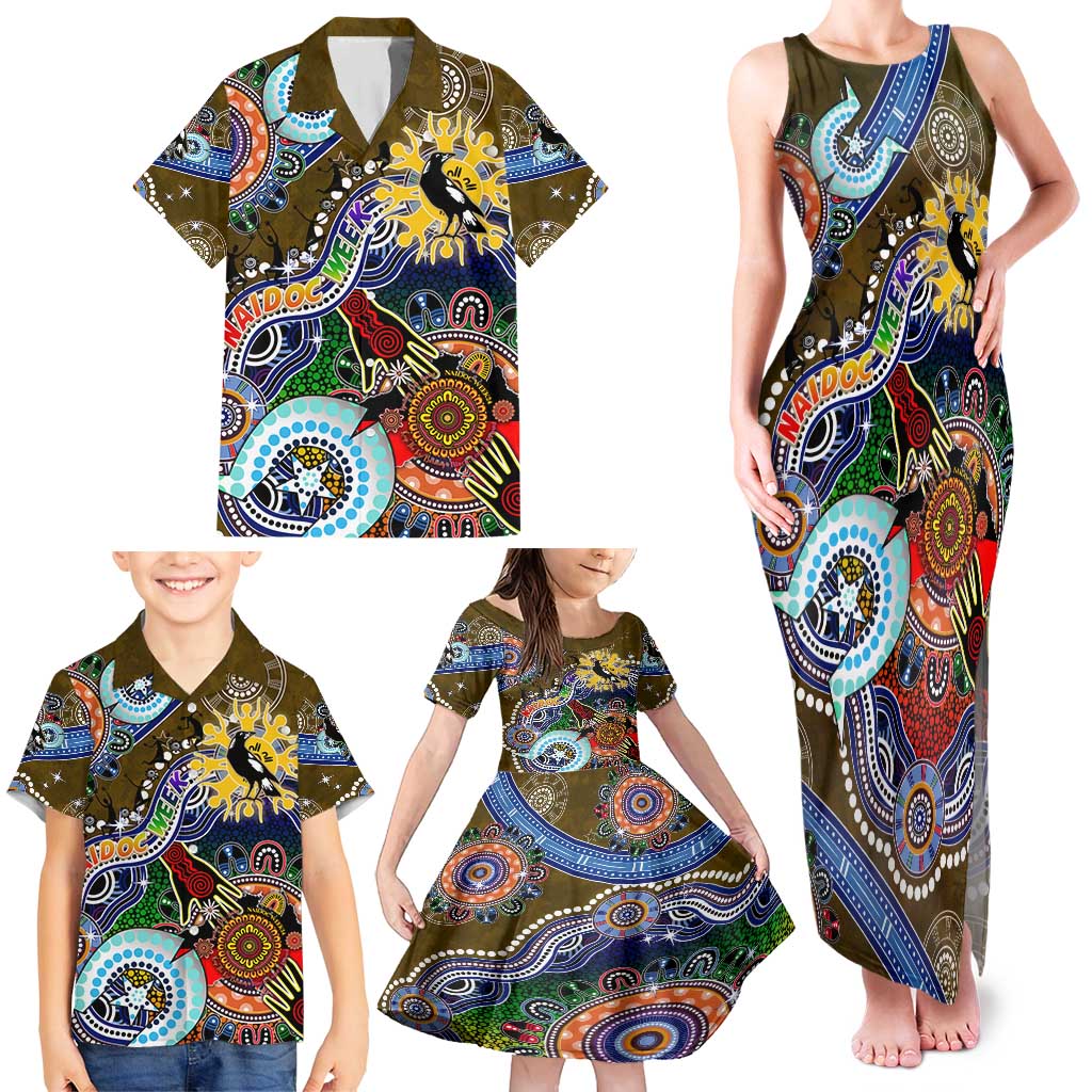Custom NAIDOC Week 2024 Collingwood Magpies Family Matching Tank Maxi Dress and Hawaiian Shirt Australia Aboriginal Dot Painting