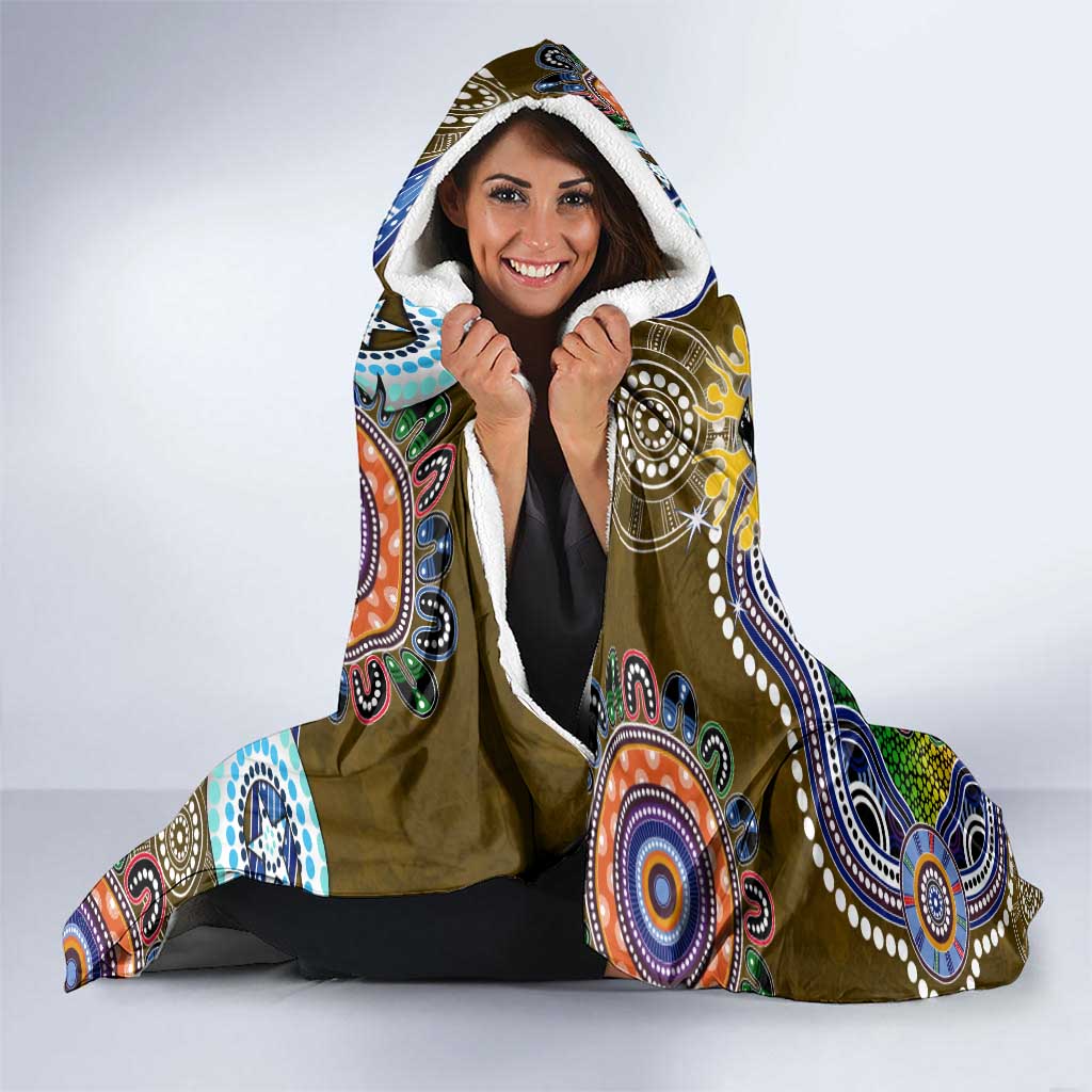 Custom NAIDOC Week 2024 Collingwood Magpies Hooded Blanket Australia Aboriginal Dot Painting