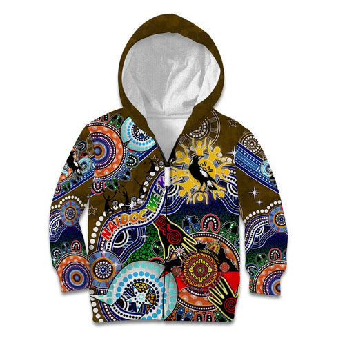 Custom NAIDOC Week 2024 Collingwood Magpies Kid Hoodie Australia Aboriginal Dot Painting