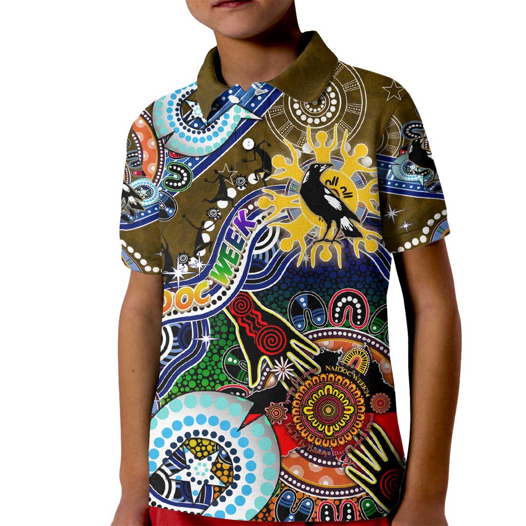Custom NAIDOC Week 2024 Collingwood Magpies Kid Polo Shirt Australia Aboriginal Dot Painting