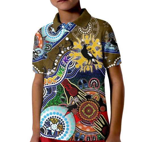 Custom NAIDOC Week 2024 Collingwood Magpies Kid Polo Shirt Australia Aboriginal Dot Painting