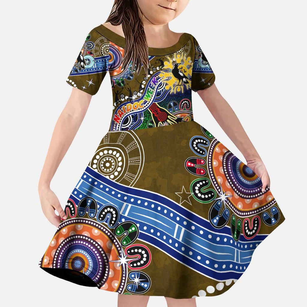 Custom NAIDOC Week 2024 Collingwood Magpies Kid Short Sleeve Dress Australia Aboriginal Dot Painting