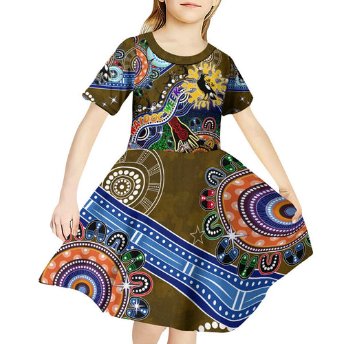 Custom NAIDOC Week 2024 Collingwood Magpies Kid Short Sleeve Dress Australia Aboriginal Dot Painting