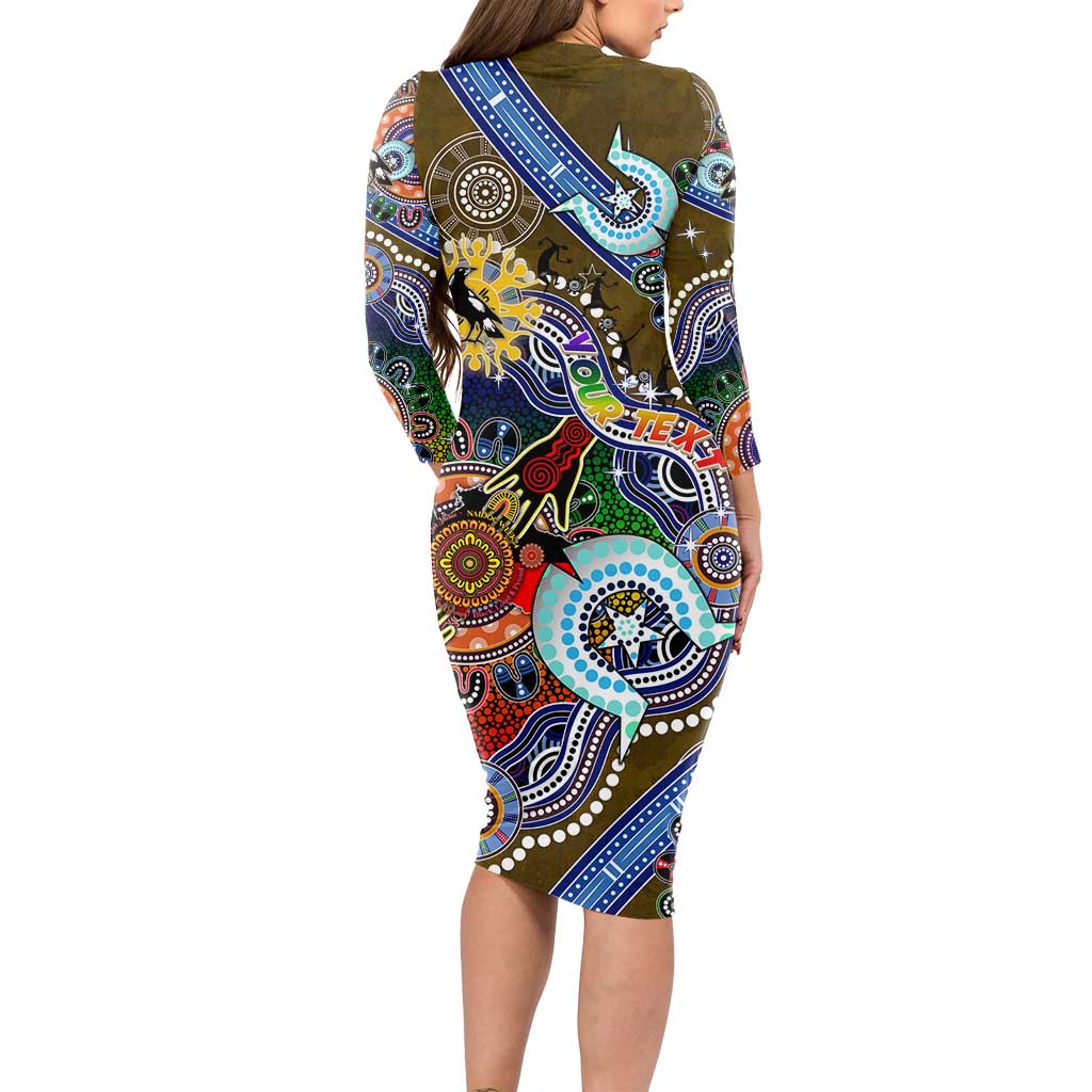 Custom NAIDOC Week 2024 Collingwood Magpies Long Sleeve Bodycon Dress Australia Aboriginal Dot Painting