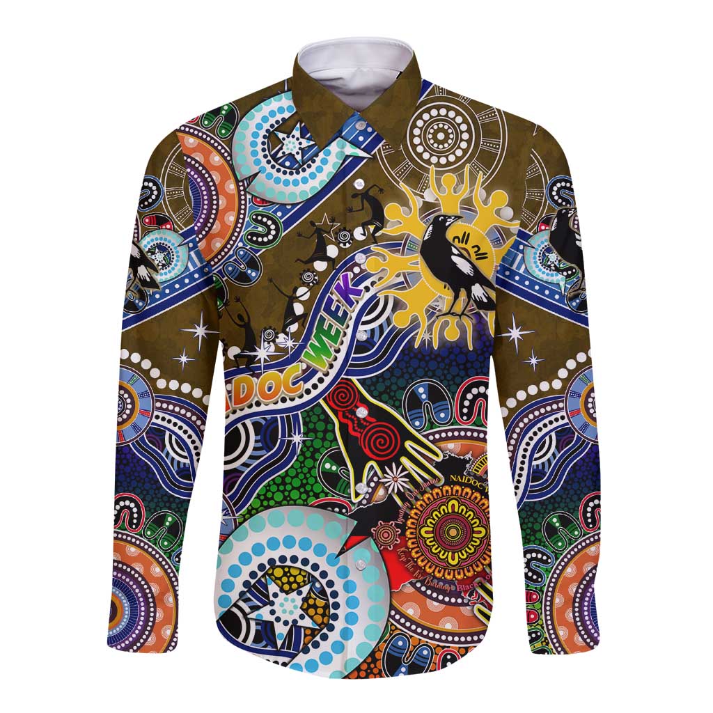 Custom NAIDOC Week 2024 Collingwood Magpies Long Sleeve Button Shirt Australia Aboriginal Dot Painting