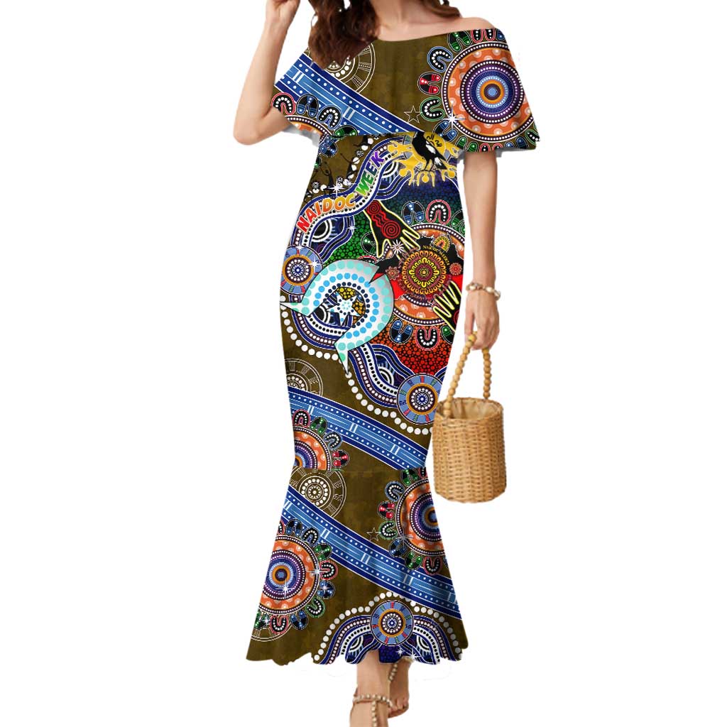 Custom NAIDOC Week 2024 Collingwood Magpies Mermaid Dress Australia Aboriginal Dot Painting