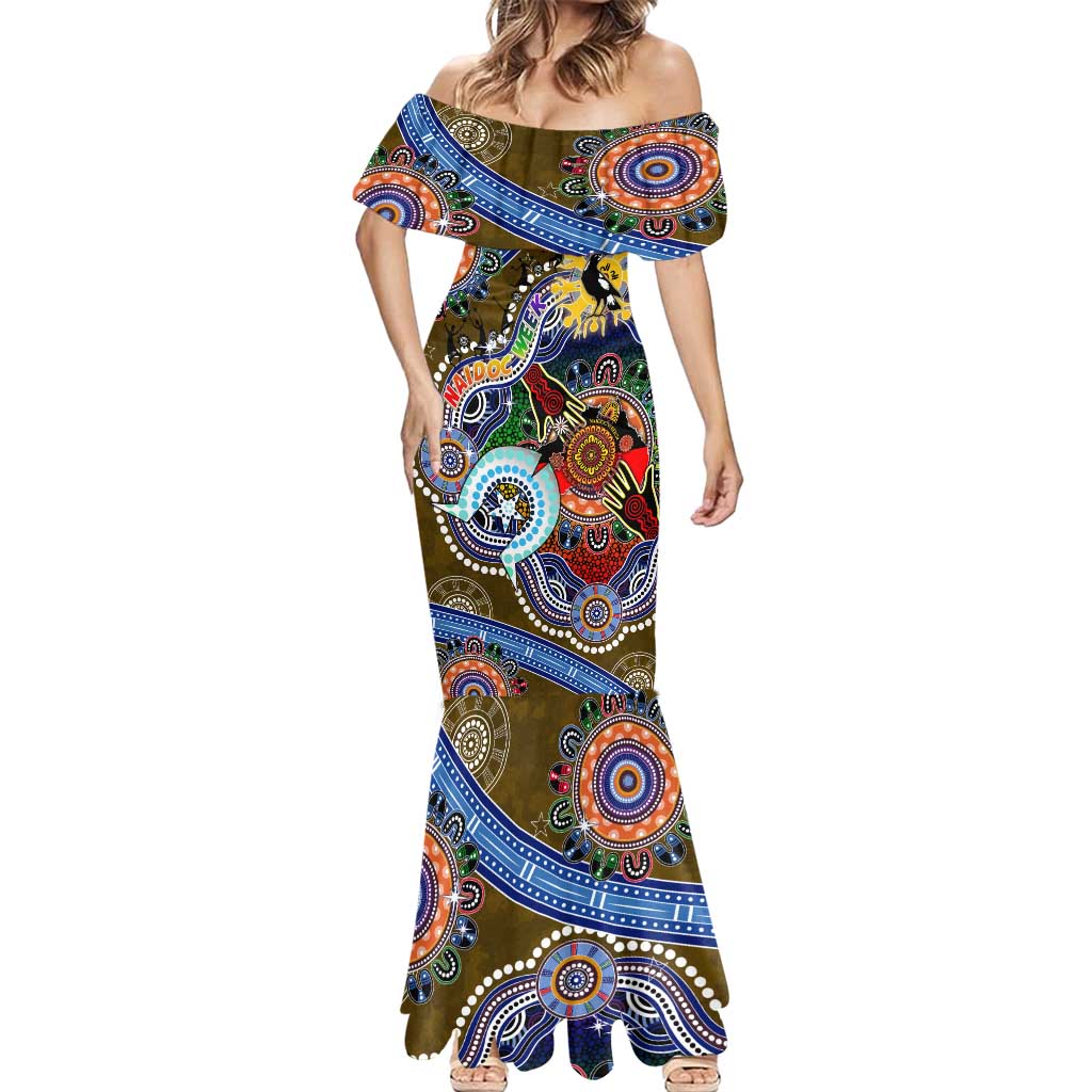 Custom NAIDOC Week 2024 Collingwood Magpies Mermaid Dress Australia Aboriginal Dot Painting