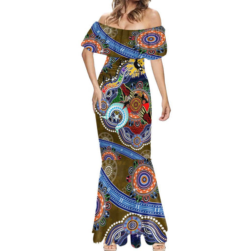 Custom NAIDOC Week 2024 Collingwood Magpies Mermaid Dress Australia Aboriginal Dot Painting
