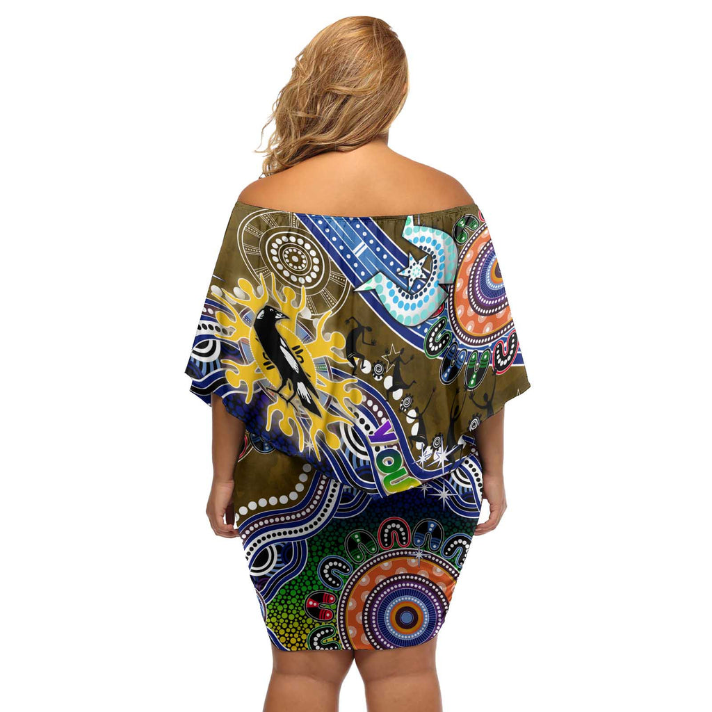 Custom NAIDOC Week 2024 Collingwood Magpies Off Shoulder Short Dress Australia Aboriginal Dot Painting