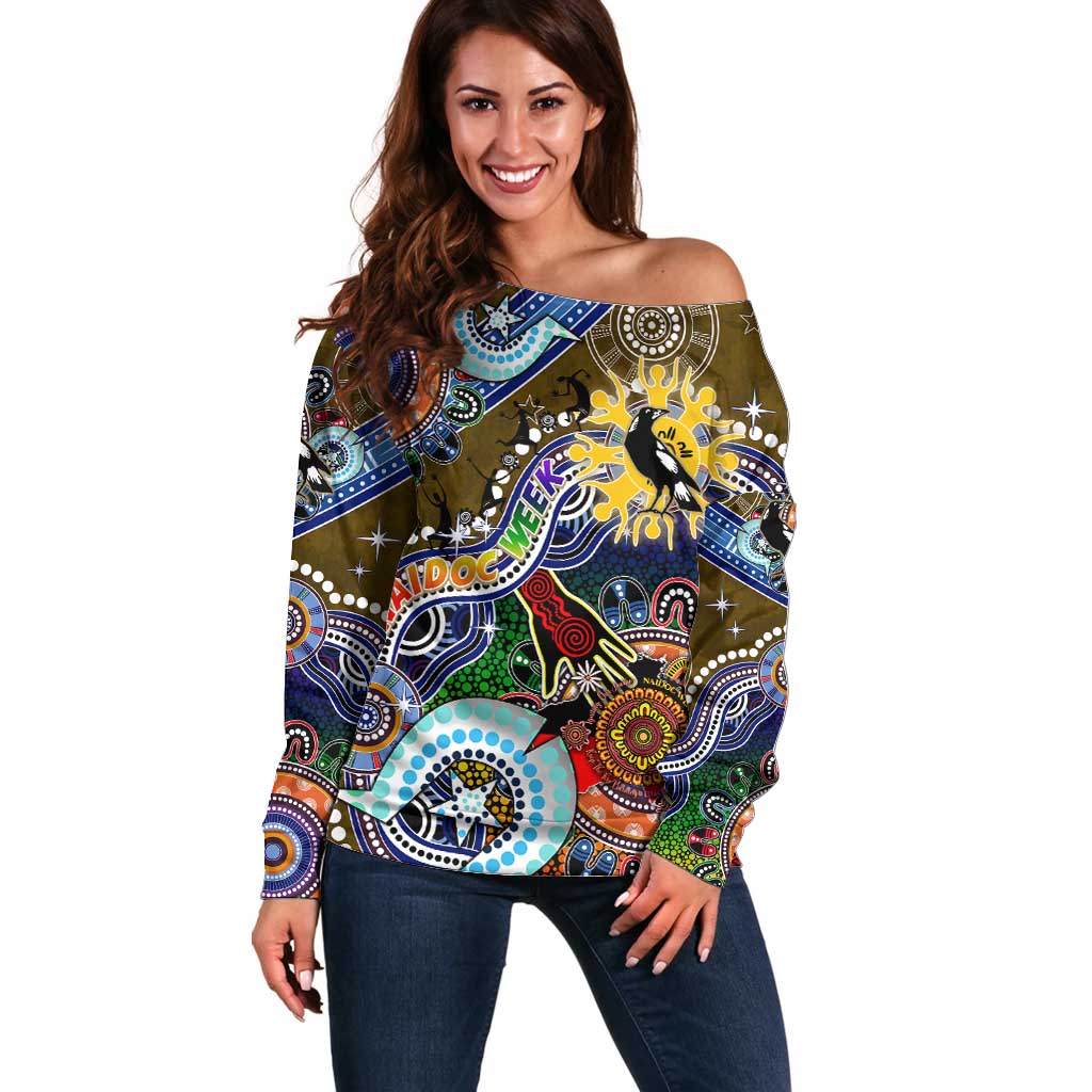 Custom NAIDOC Week 2024 Collingwood Magpies Off Shoulder Sweater Australia Aboriginal Dot Painting
