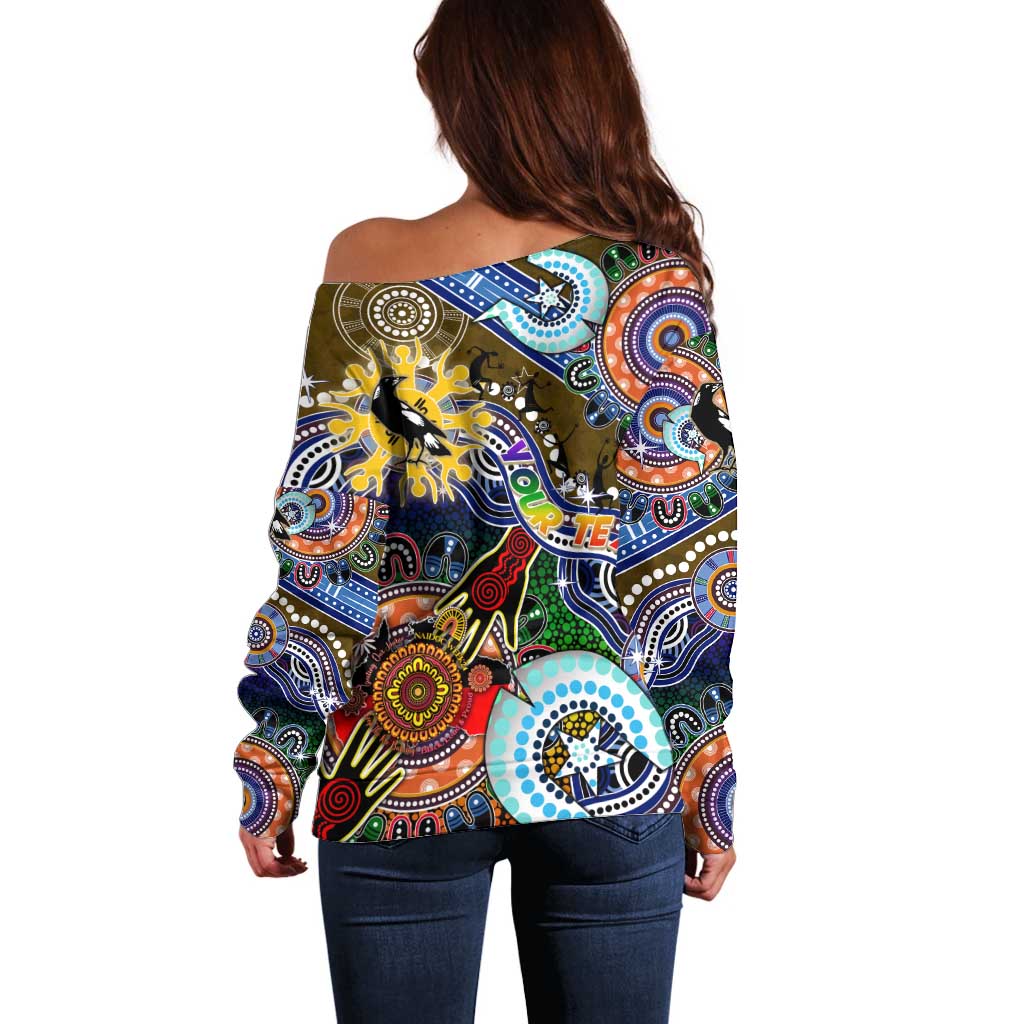 Custom NAIDOC Week 2024 Collingwood Magpies Off Shoulder Sweater Australia Aboriginal Dot Painting