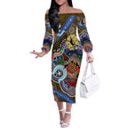Custom NAIDOC Week 2024 Collingwood Magpies Off The Shoulder Long Sleeve Dress Australia Aboriginal Dot Painting