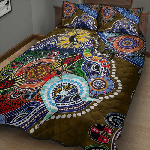 Custom NAIDOC Week 2024 Collingwood Magpies Quilt Bed Set Australia Aboriginal Dot Painting