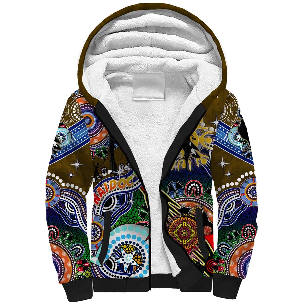 Custom NAIDOC Week 2024 Collingwood Magpies Sherpa Hoodie Australia Aboriginal Dot Painting