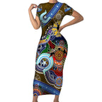 Custom NAIDOC Week 2024 Collingwood Magpies Short Sleeve Bodycon Dress Australia Aboriginal Dot Painting