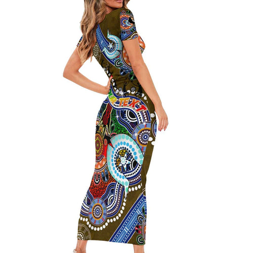 Custom NAIDOC Week 2024 Collingwood Magpies Short Sleeve Bodycon Dress Australia Aboriginal Dot Painting