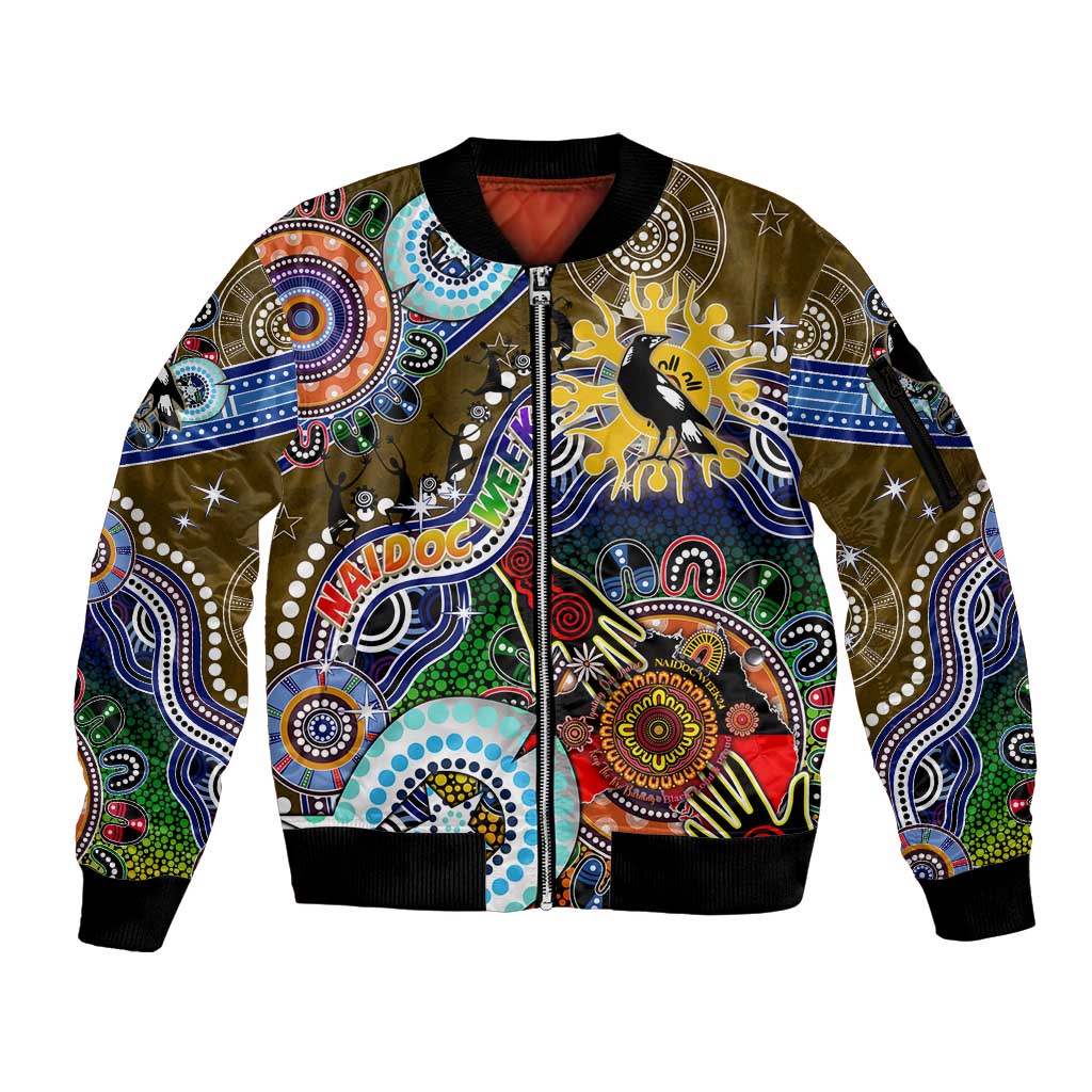 Custom NAIDOC Week 2024 Collingwood Magpies Sleeve Zip Bomber Jacket Australia Aboriginal Dot Painting