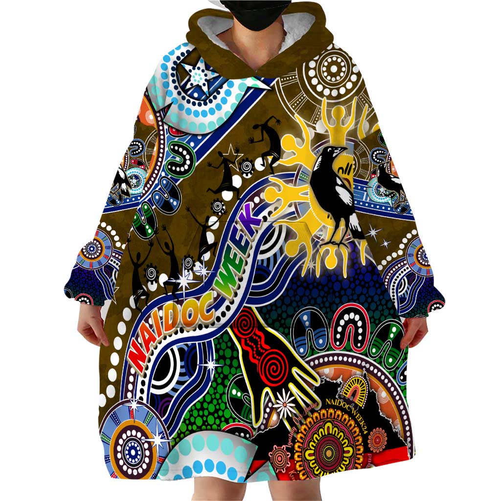 Custom NAIDOC Week 2024 Collingwood Magpies Wearable Blanket Hoodie Australia Aboriginal Dot Painting
