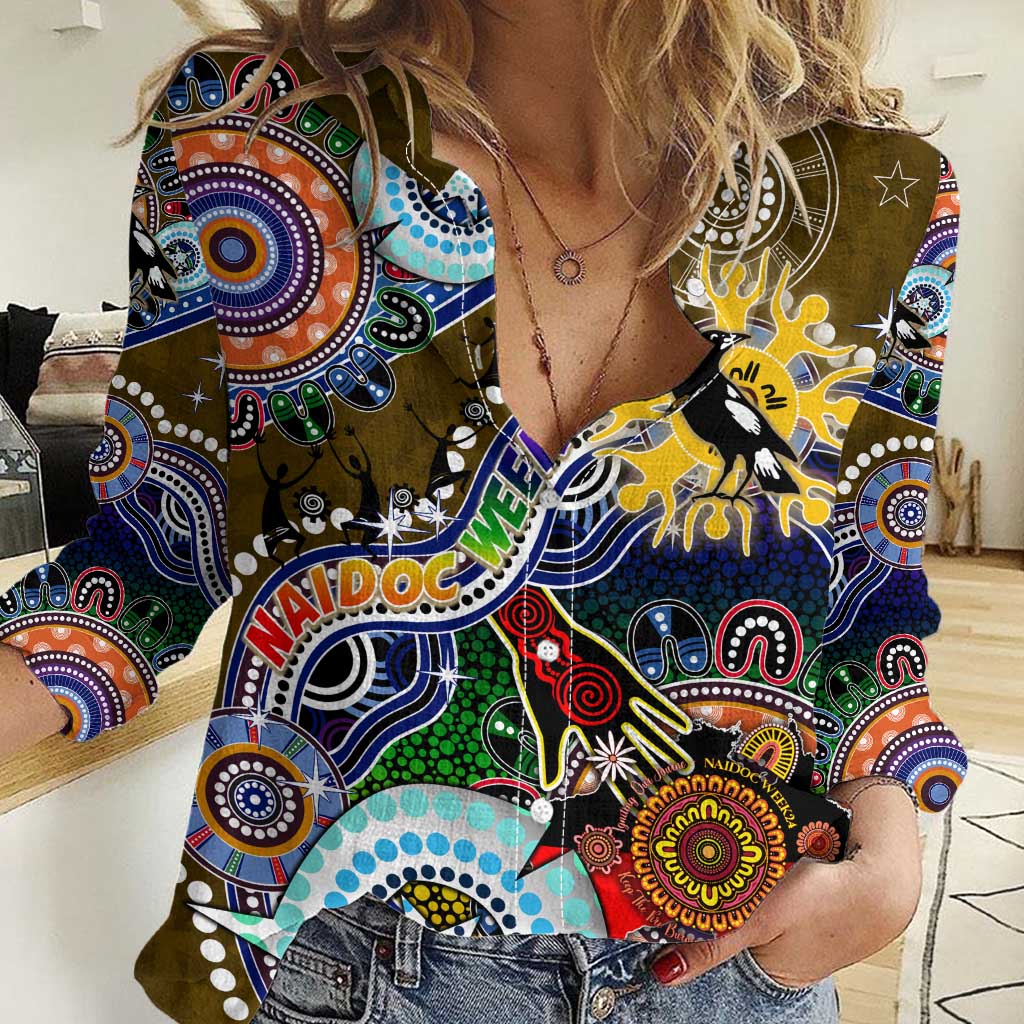 Custom NAIDOC Week 2024 Collingwood Magpies Women Casual Shirt Australia Aboriginal Dot Painting