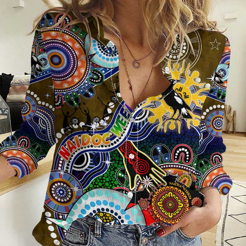Custom NAIDOC Week 2024 Collingwood Magpies Women Casual Shirt Australia Aboriginal Dot Painting