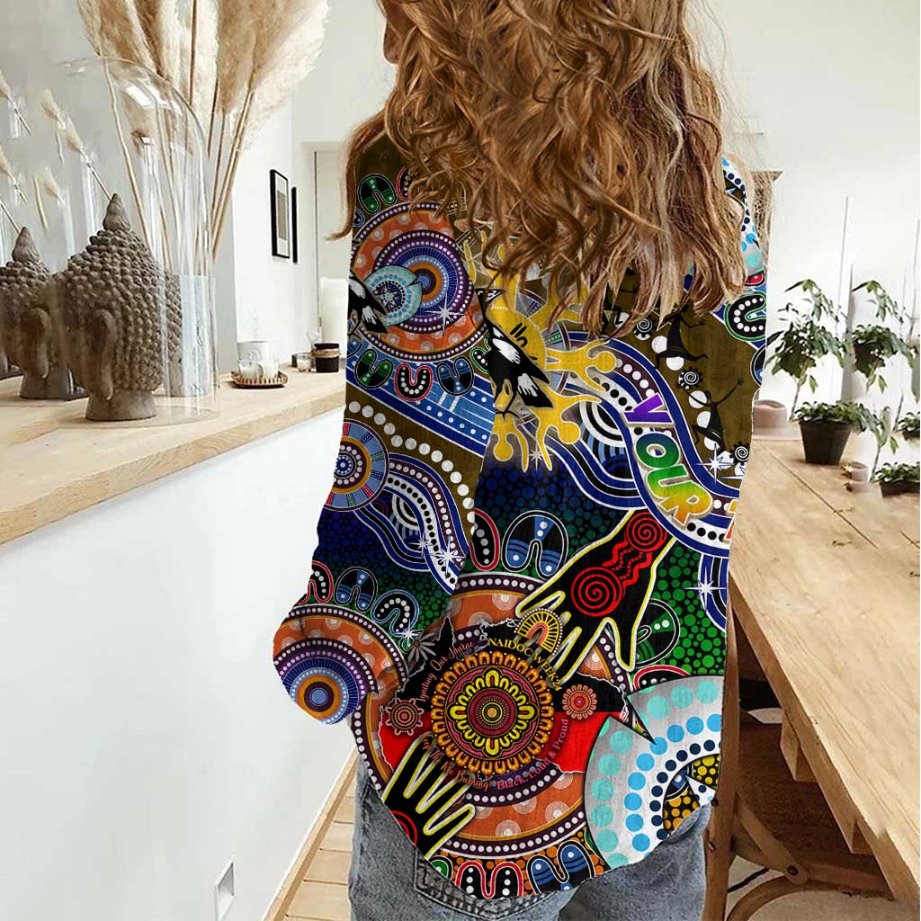 Custom NAIDOC Week 2024 Collingwood Magpies Women Casual Shirt Australia Aboriginal Dot Painting