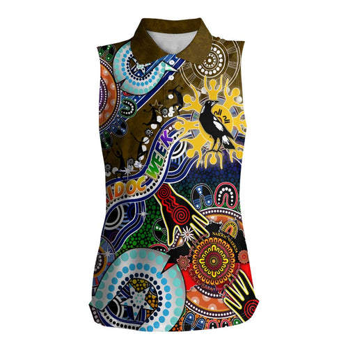 Custom NAIDOC Week 2024 Collingwood Magpies Women Sleeveless Polo Shirt Australia Aboriginal Dot Painting