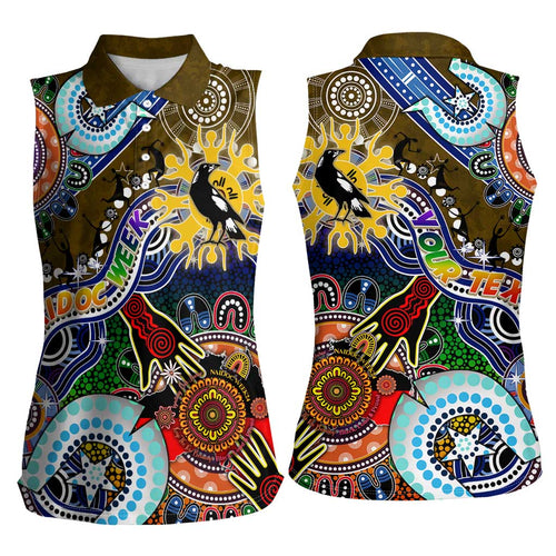 Custom NAIDOC Week 2024 Collingwood Magpies Women Sleeveless Polo Shirt Australia Aboriginal Dot Painting