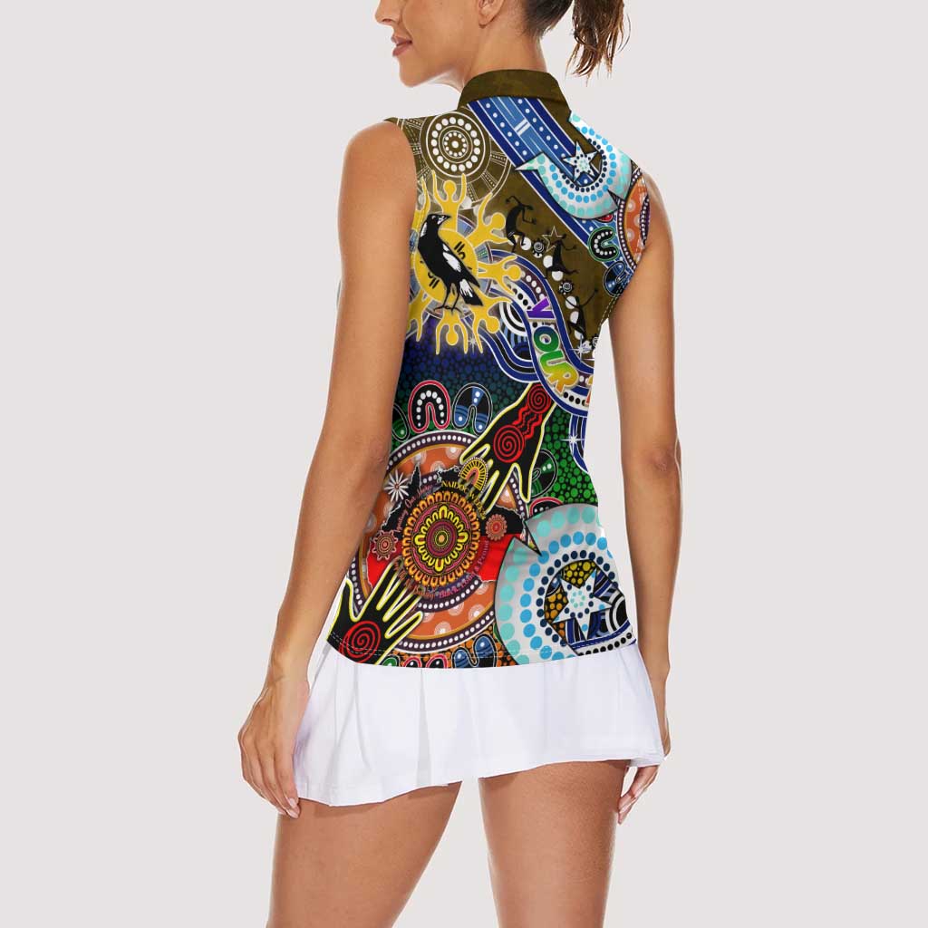Custom NAIDOC Week 2024 Collingwood Magpies Women Sleeveless Polo Shirt Australia Aboriginal Dot Painting