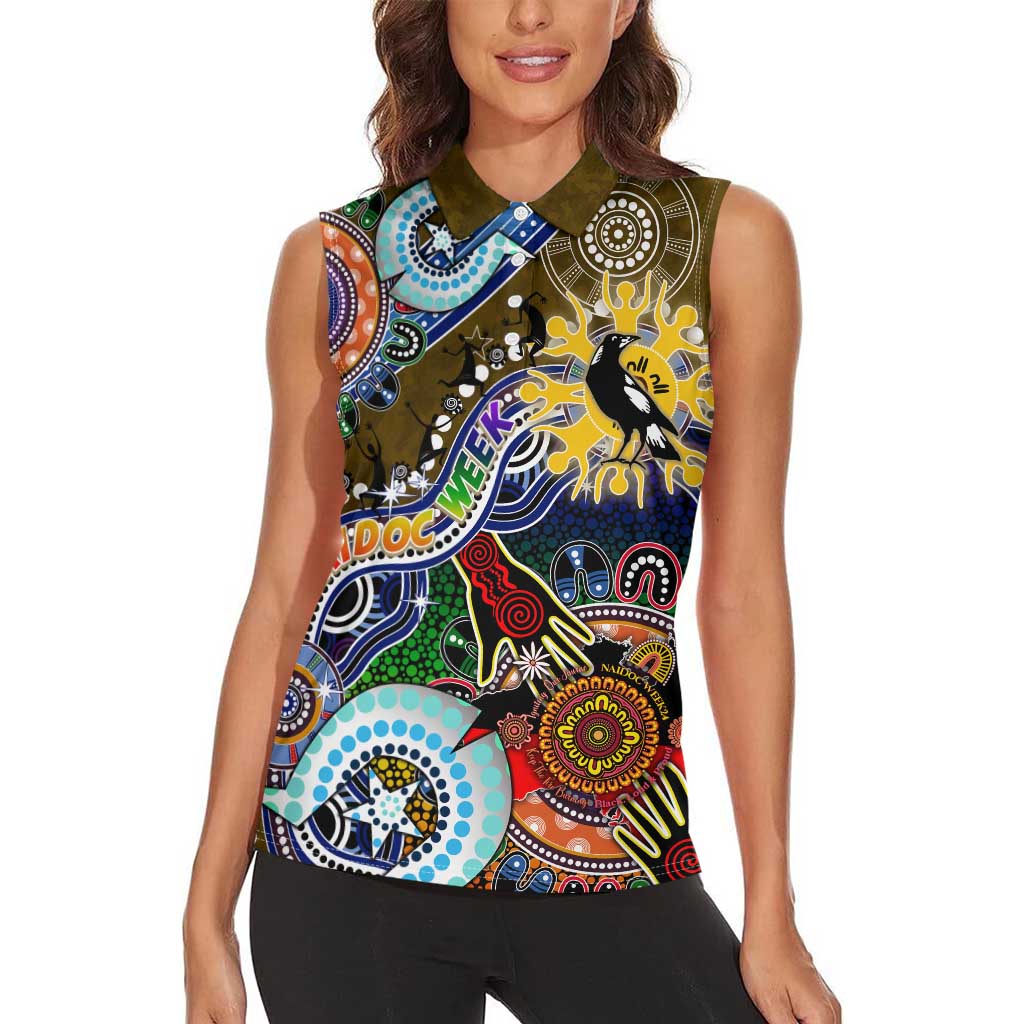 Custom NAIDOC Week 2024 Collingwood Magpies Women Sleeveless Polo Shirt Australia Aboriginal Dot Painting