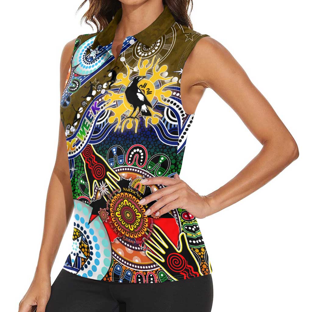 Custom NAIDOC Week 2024 Collingwood Magpies Women Sleeveless Polo Shirt Australia Aboriginal Dot Painting