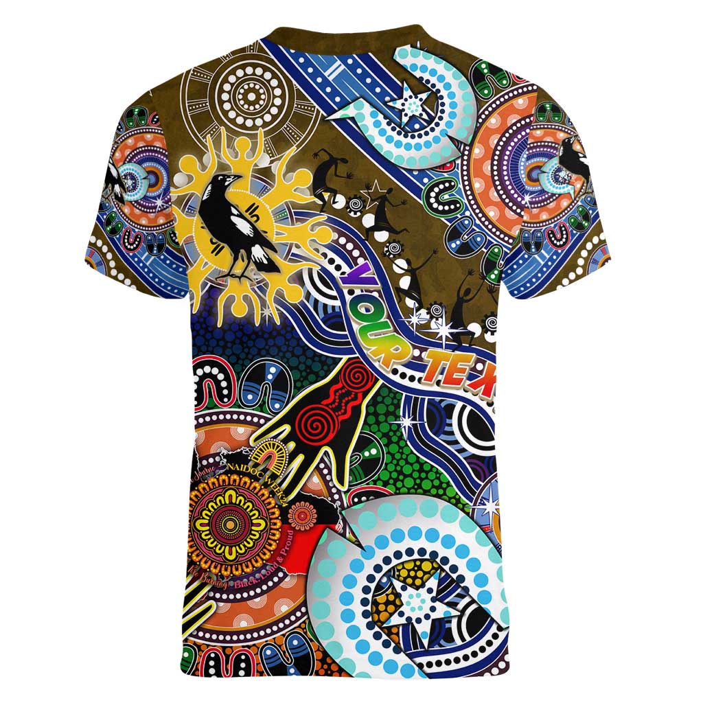 Custom NAIDOC Week 2024 Collingwood Magpies Women V-Neck T-Shirt Australia Aboriginal Dot Painting