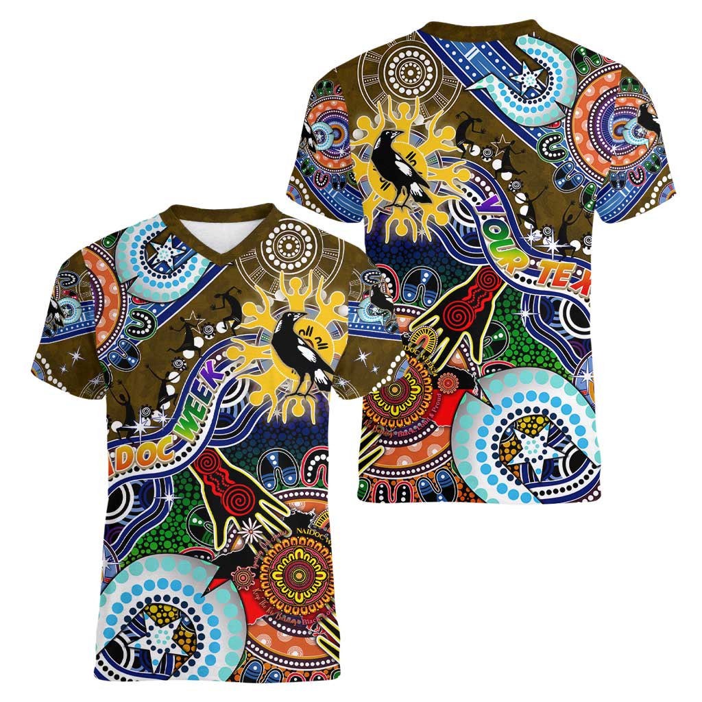 Custom NAIDOC Week 2024 Collingwood Magpies Women V-Neck T-Shirt Australia Aboriginal Dot Painting
