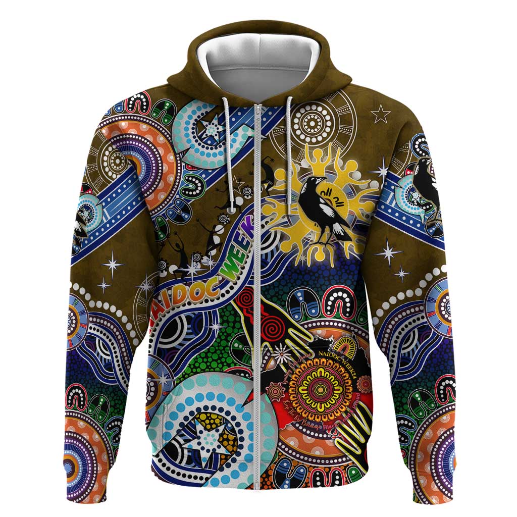 Custom NAIDOC Week 2024 Collingwood Magpies Zip Hoodie Australia Aboriginal Dot Painting