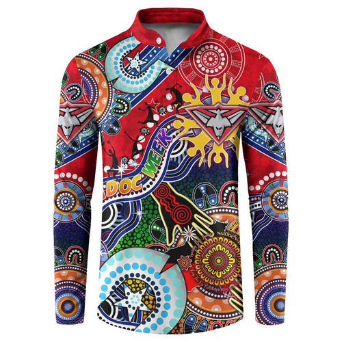 Custom NAIDOC Week 2024 Essendon Bombers Button Sweatshirt Australia Aboriginal Dot Painting